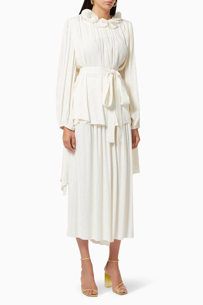 

Gathered Flounce Top & Skirt Set, White