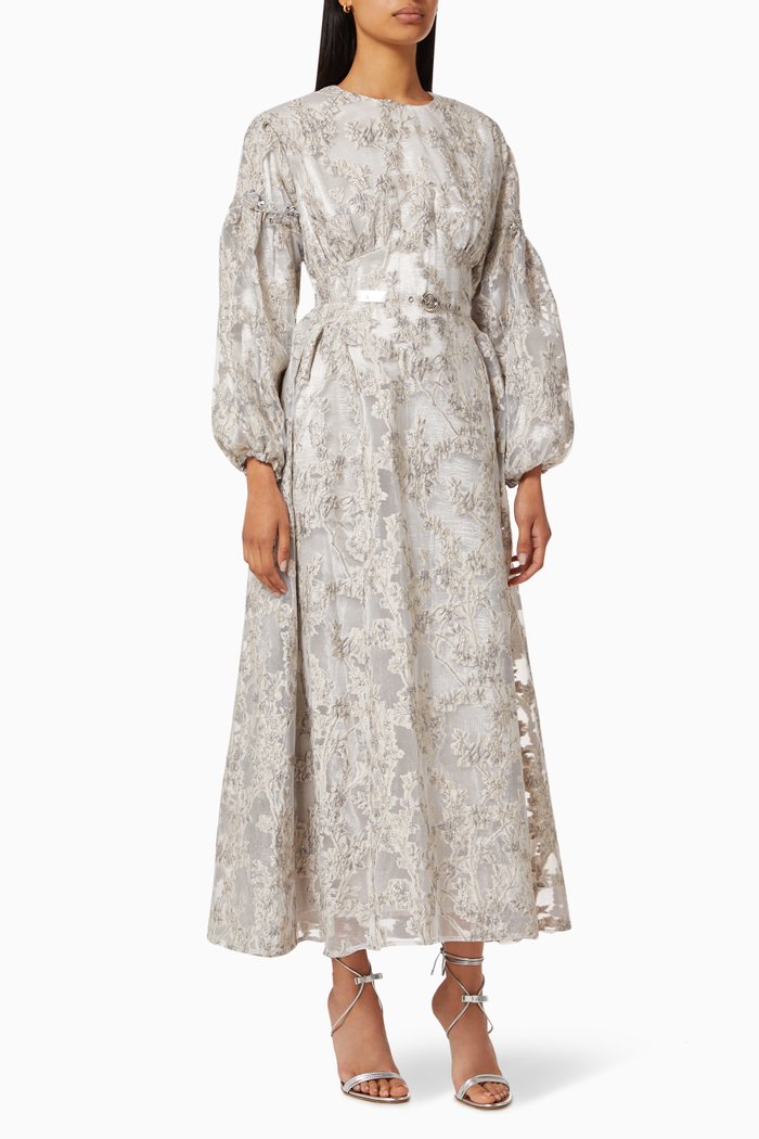 Embellished Dress in Floral Jacquard, Grey