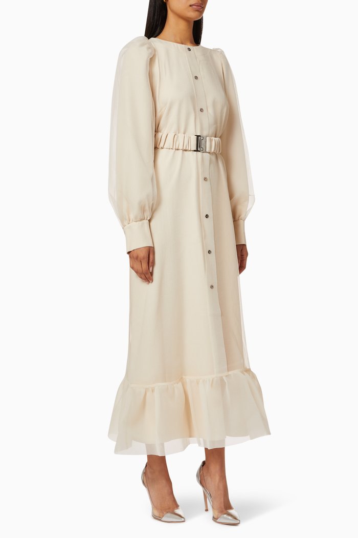 

Frill Dress with Belt, Neutral