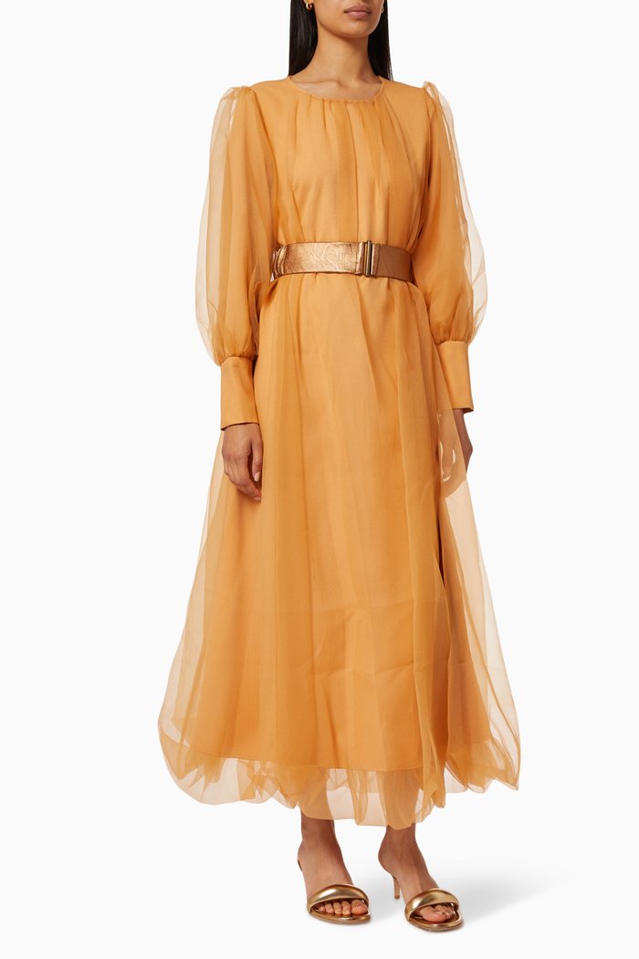 

Puff Dress with Metallic Belt, Orange