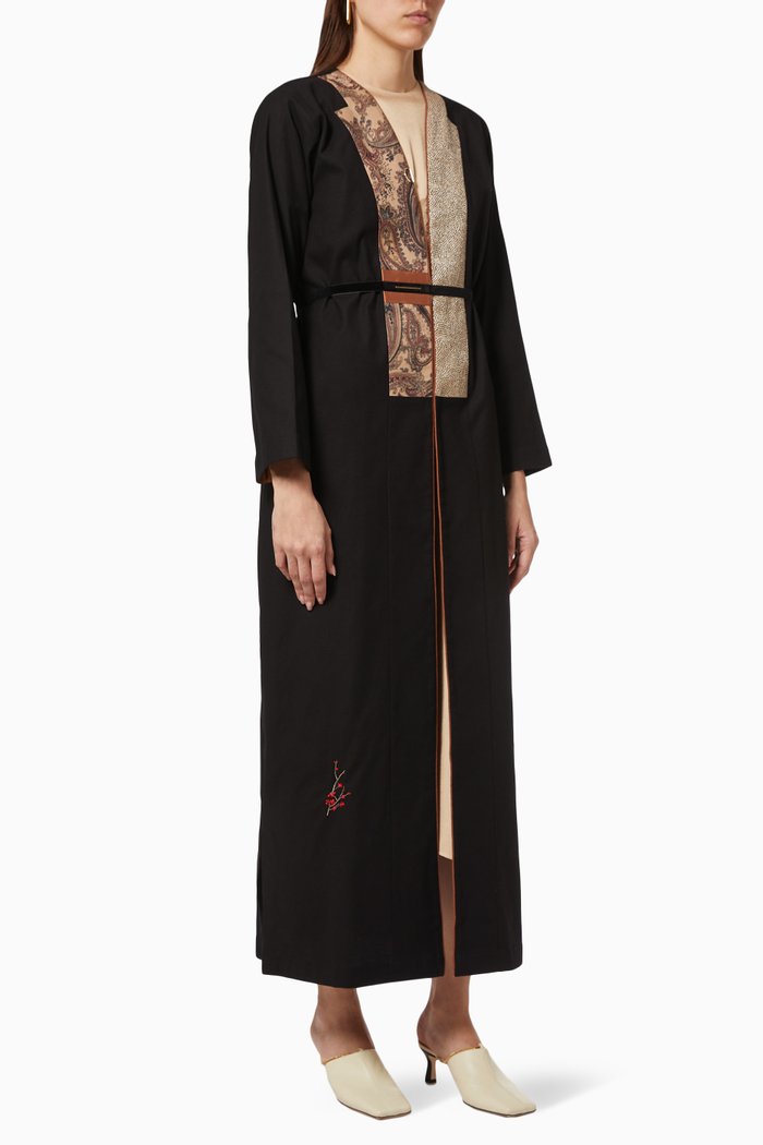 

Printed Panel Abaya in Cotton, Black