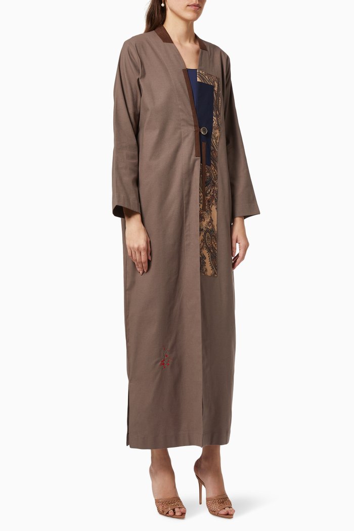 

Printed Panel Abaya in Cotton, Brown