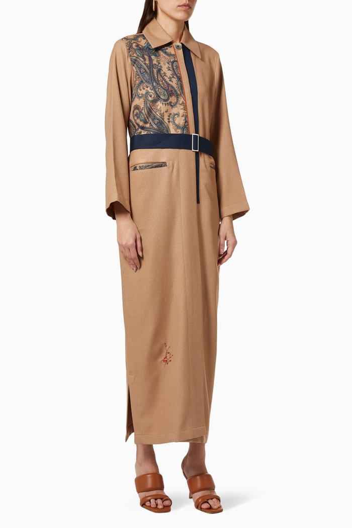 Printed Panel Jacket in Cotton, Brown