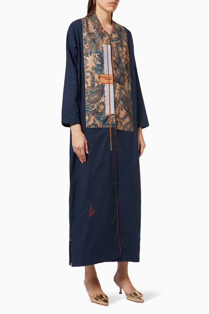 

Printed Panel Abaya in Cotton, Blue