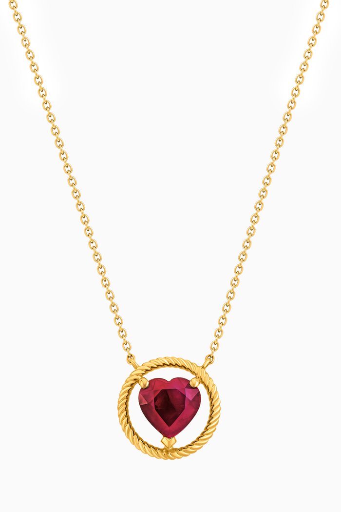 

Solitaire Ruby Heart Necklace in 18kt Yellow Gold