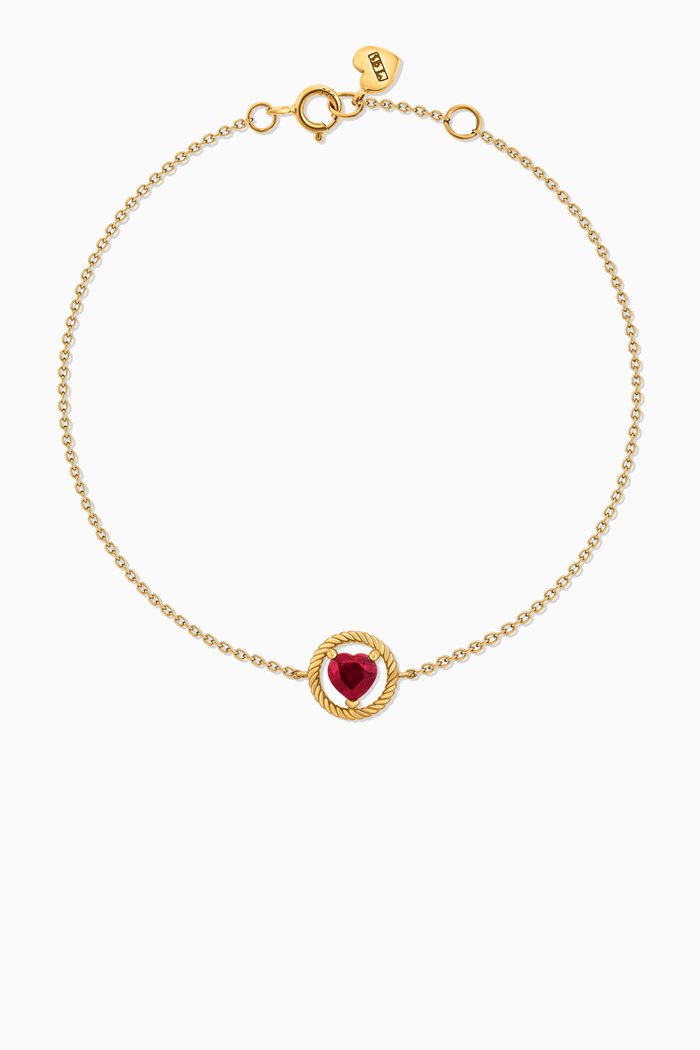 

Solitaire Ruby Heart Bracelet in 18kt Yellow Gold