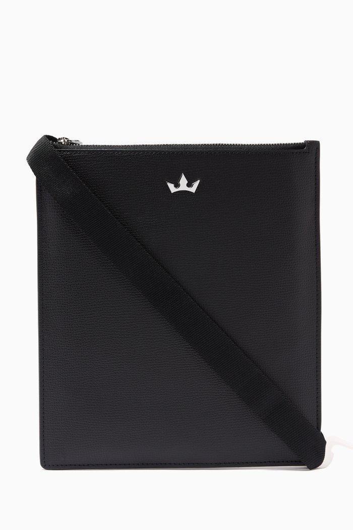 

Award Flat Messenger Bag in Leather, Black