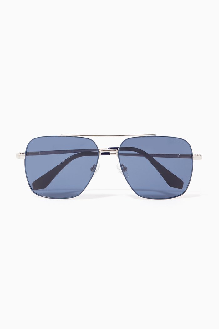 

Harry Aviator Sunglasses in Stainless Steel, Blue