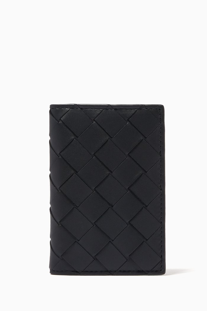 

Bi-fold Card Case in Intrecciato Calfskin, Black