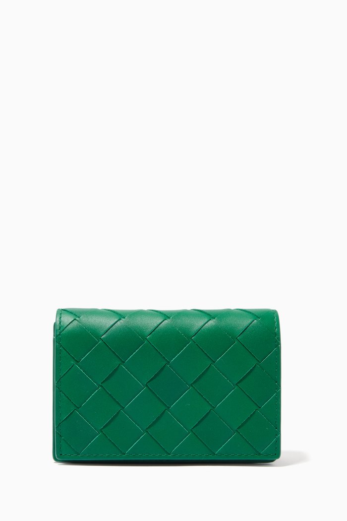 

Card Case in Intrecciato Calfskin, Green