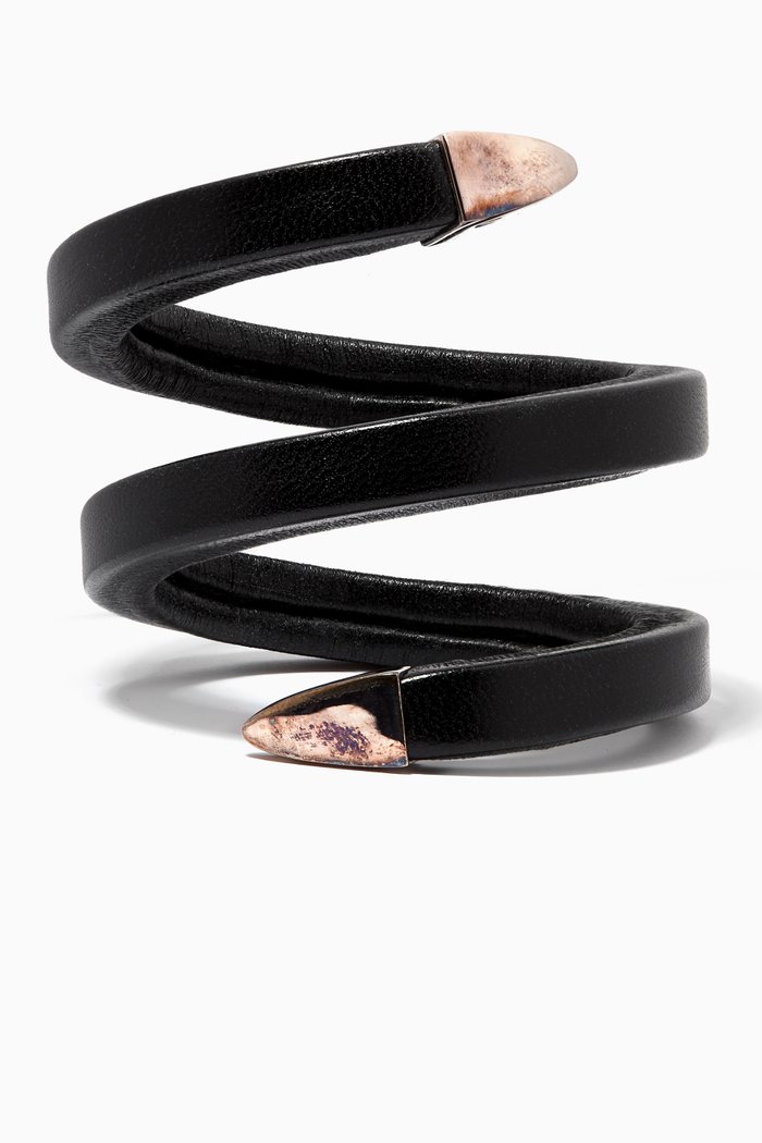 

Spiral Cuff in Antique-finish Silver & Nappa, Black