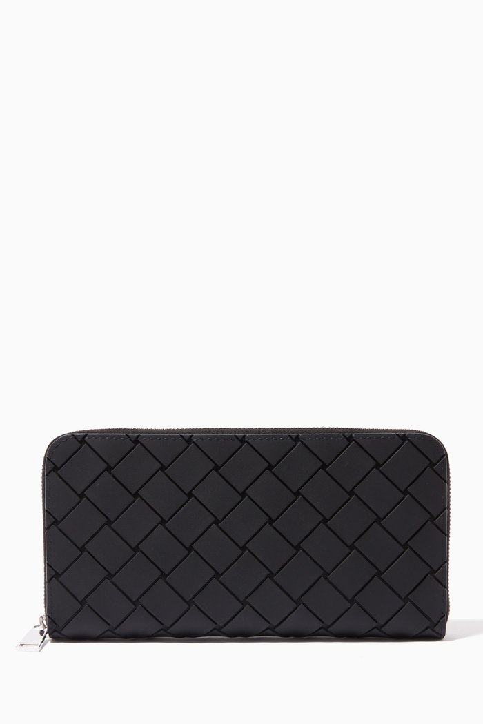 

Zip Around Wallet in Intrecciato Rubber, Black