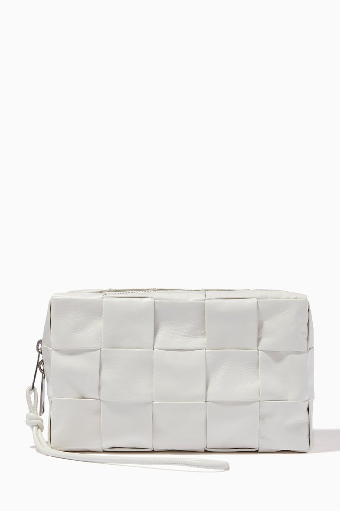 

Wash Bag in Intrecciato Paper Calf, White