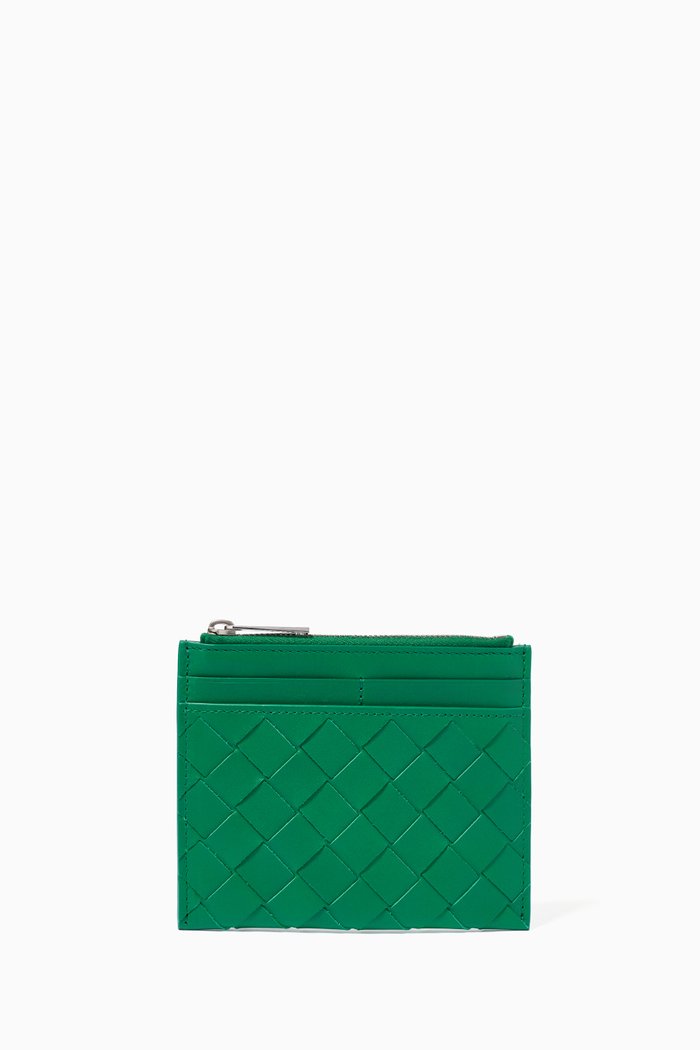 

Card Case in Intrecciato Calfskin, Green