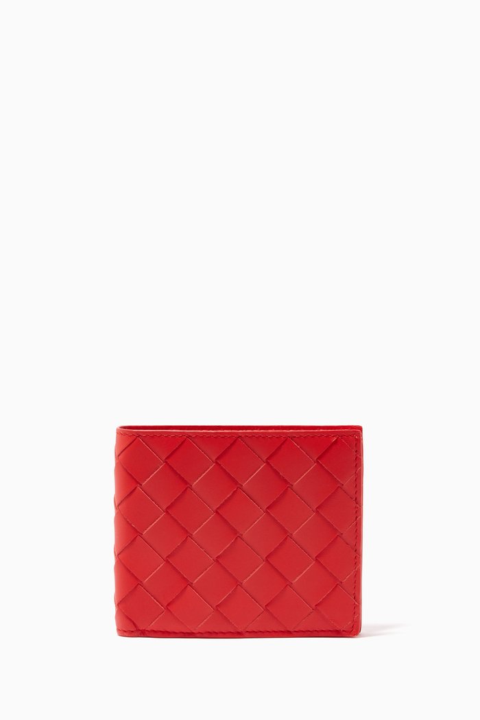 

Bi-fold Wallet in Intrecciato Calfskin, Red