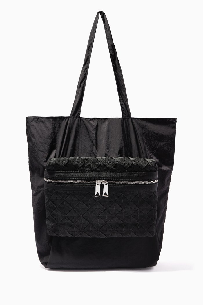 

Tote with Intrecciato Pouch in Light Paper Nylon, Black
