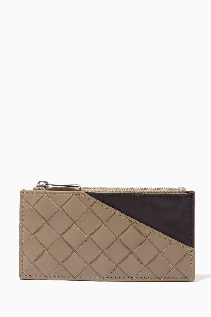 

Card Case in Intrecciato Calfskin, Grey