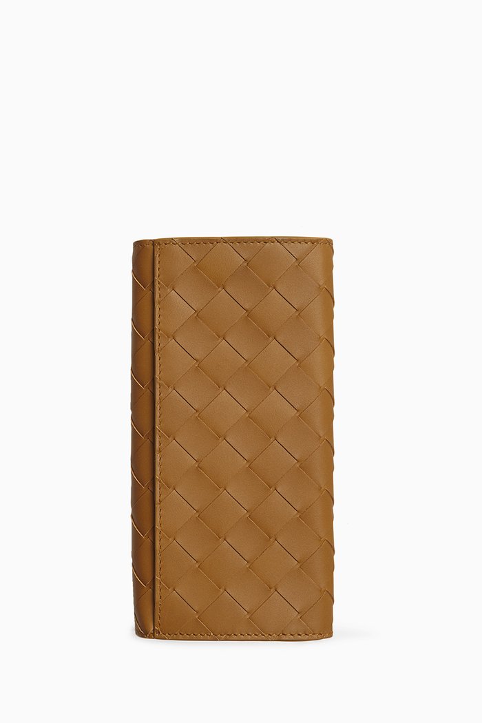 Continental Wallet in Intrecciato Calfskin, Yellow