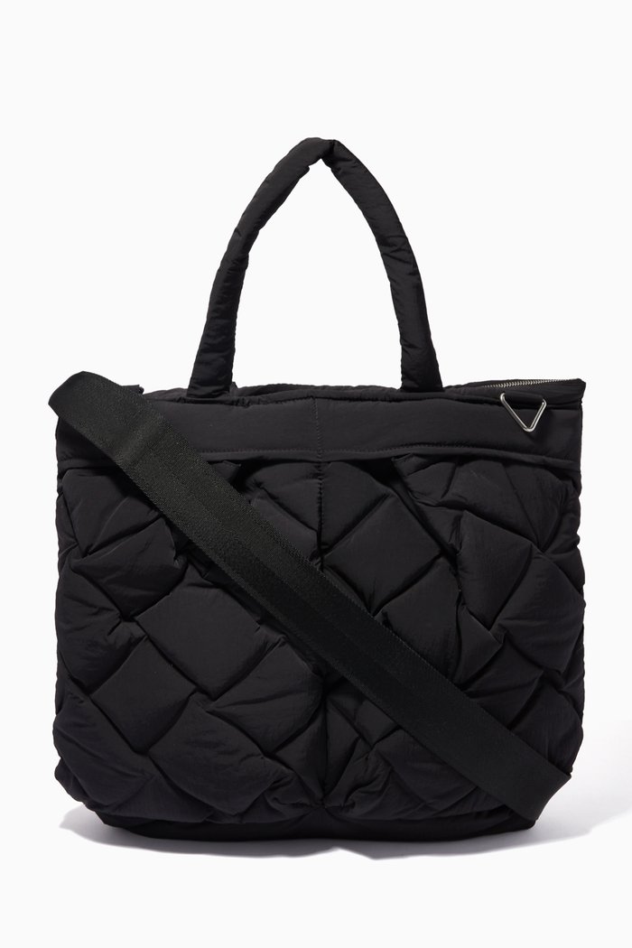 

Tote Bag in Puffy Hot Seam Light Paper Nylon, Black