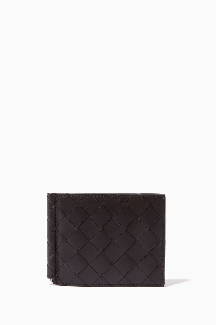 

Bi-fold Wallet with Money Clip in Intrecciato Calfskin, Brown