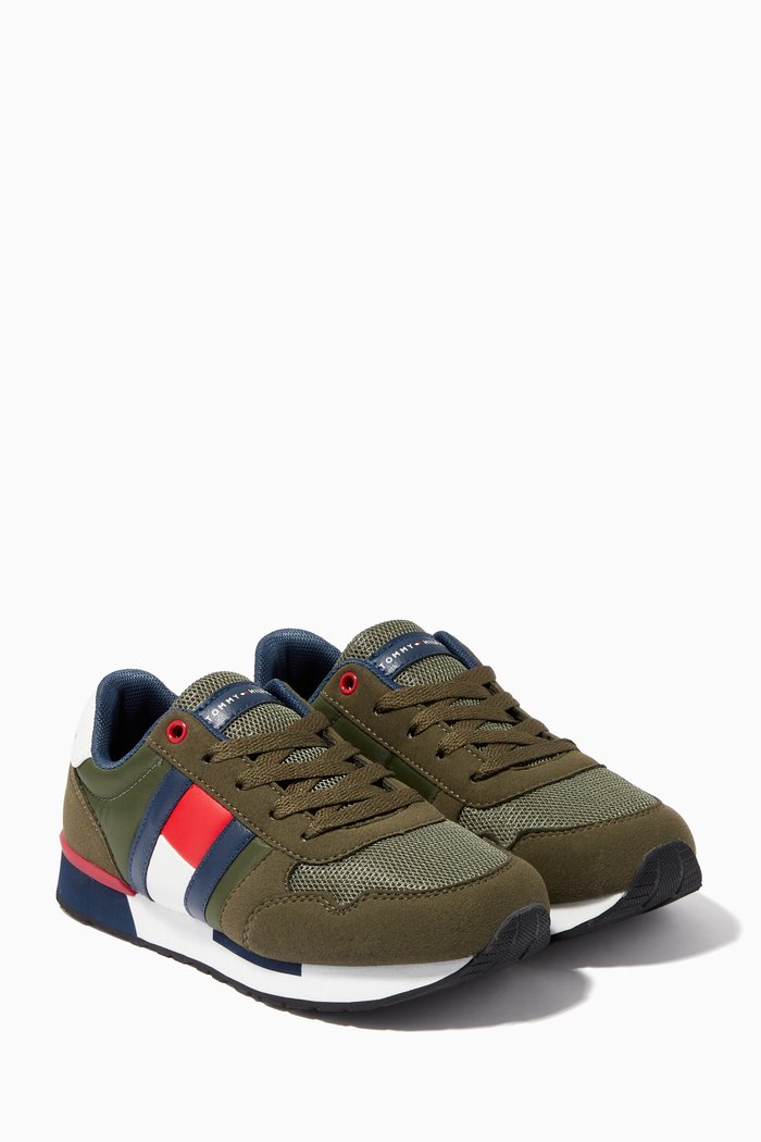 

Logo Flag Sneakers in Leather, Green