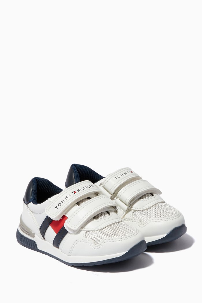 

Logo Flag Velcro Sneakers in Leather, White