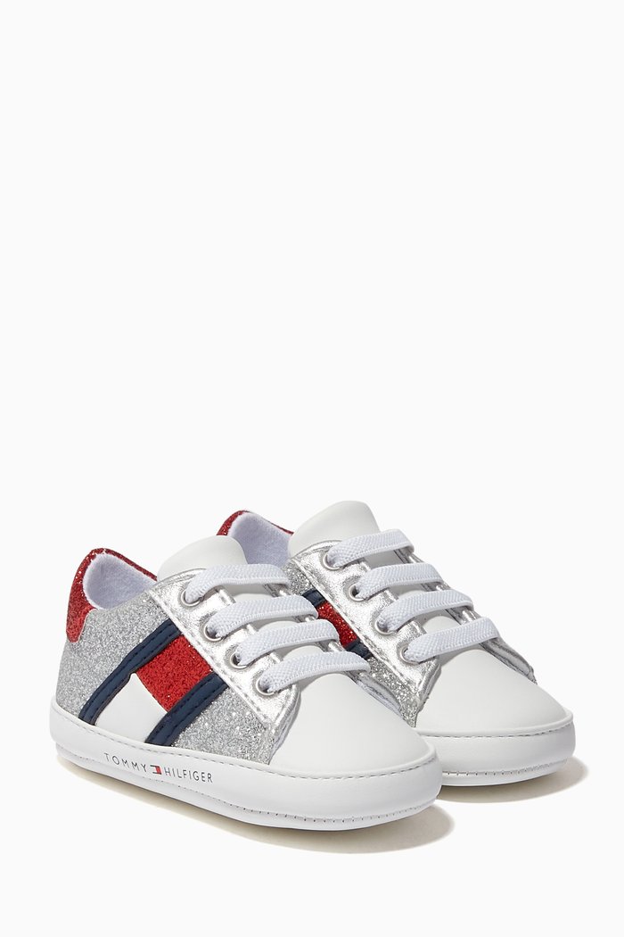 

Logo Flag Sneakers in Glitter, White