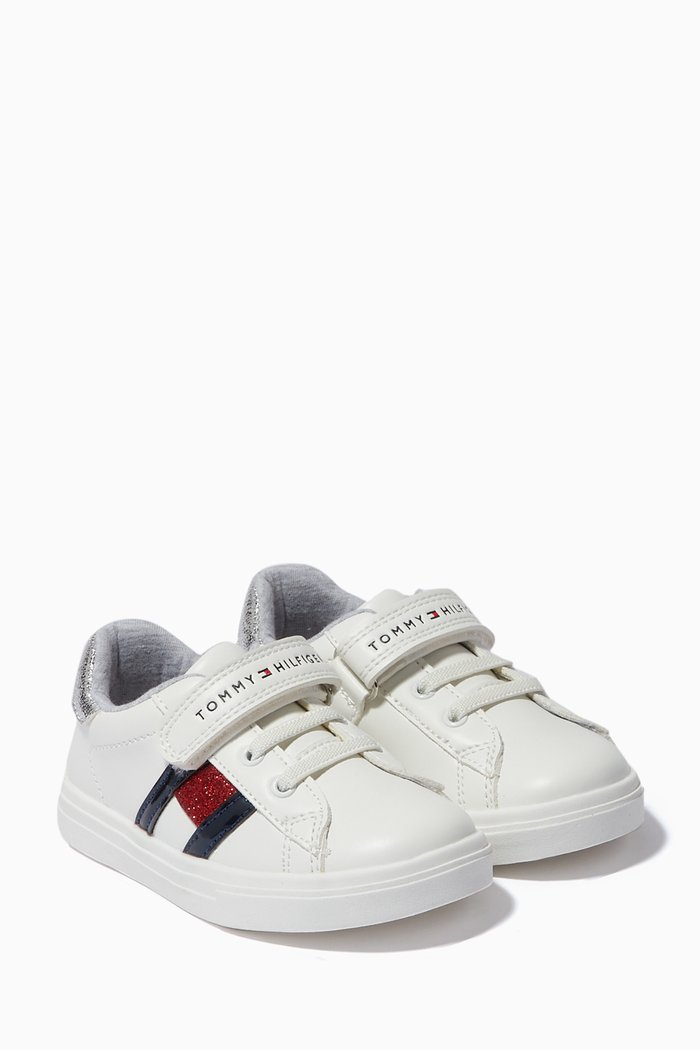 

Logo Flag Velcro Sneakers in Faux Leather, White