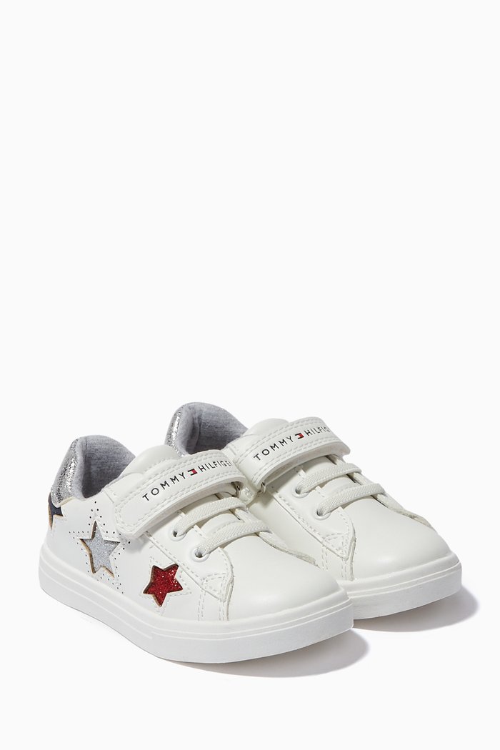 

Star Velcro Sneakers in Faux Leather, White