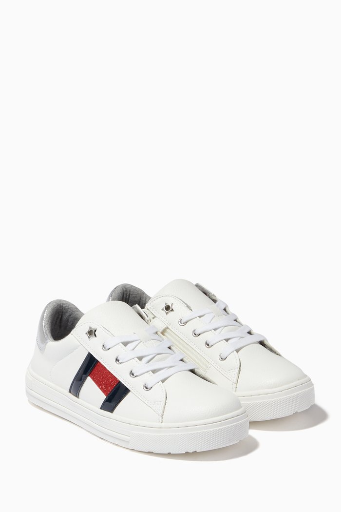 

Logo Flag Sneakers in Faux Leather, White
