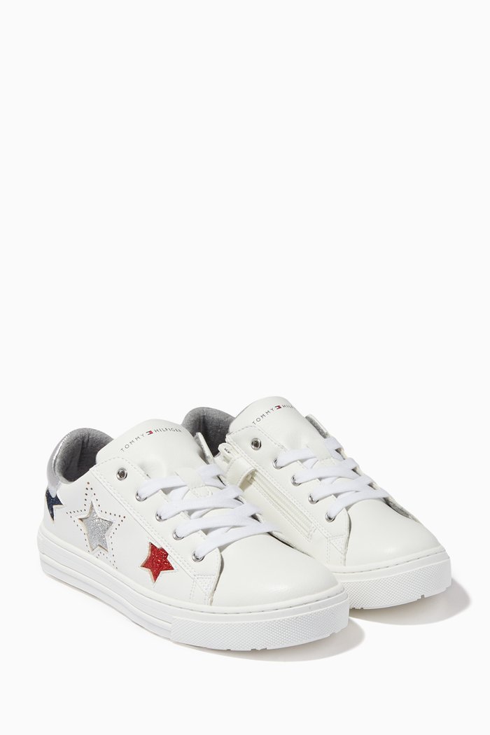 Star Sneakers in Faux Leather, White