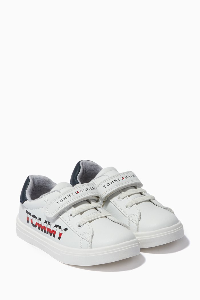 

Logo Velcro Sneakers in Faux Leather, White