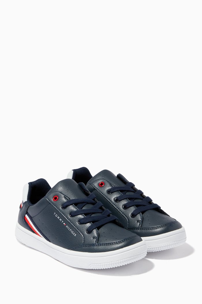 

Tricolour Sneakers in Faux Leather, Blue