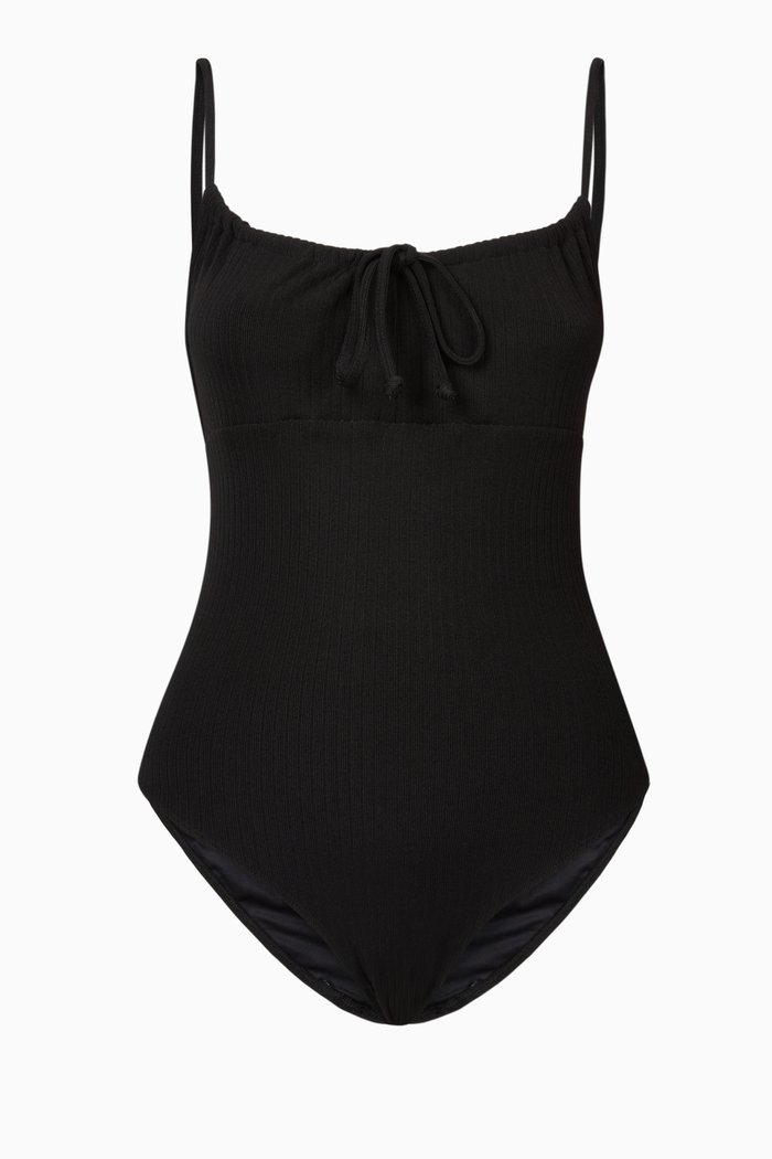 

Manon One-Piece Swimsuit in Ribbed Fabric, Black