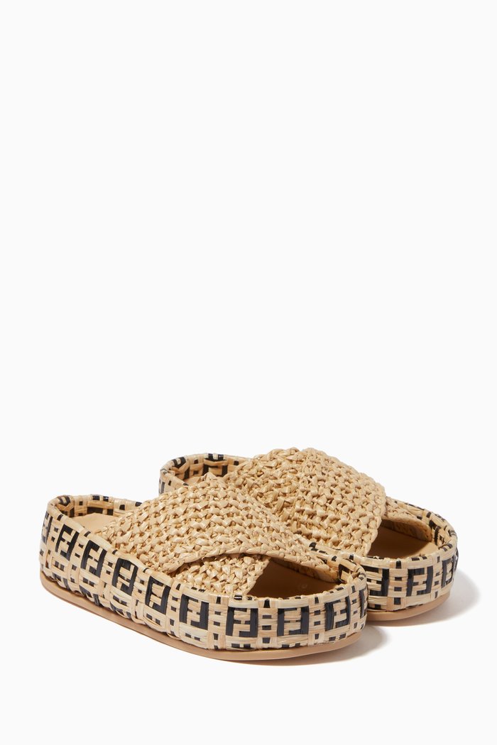 

Slides in FF Woven Raffia, Neutral