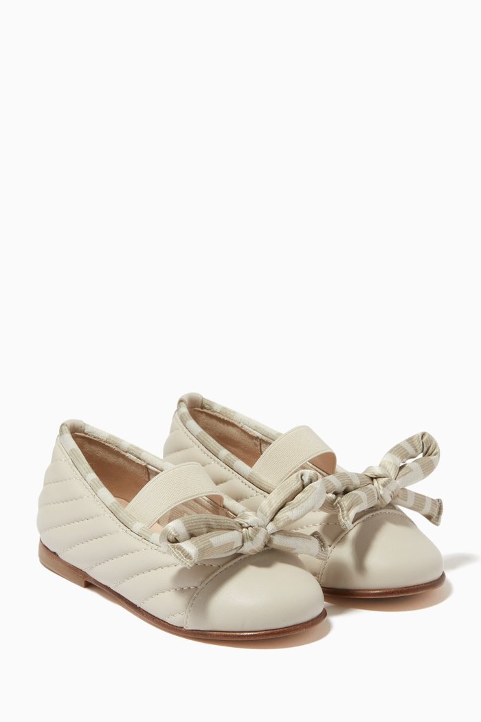 

FF Tonal Bow Ballerinas in Leather, Neutral