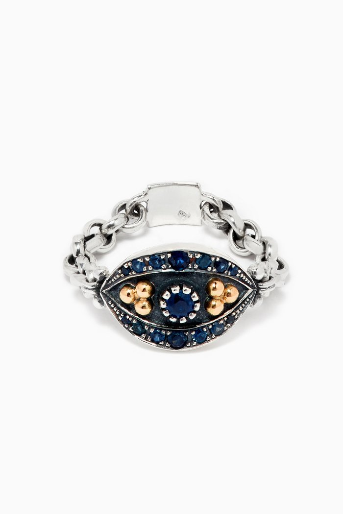 

Eye Chain Ring with Sapphires in 18kt Gold & Sterling Silver