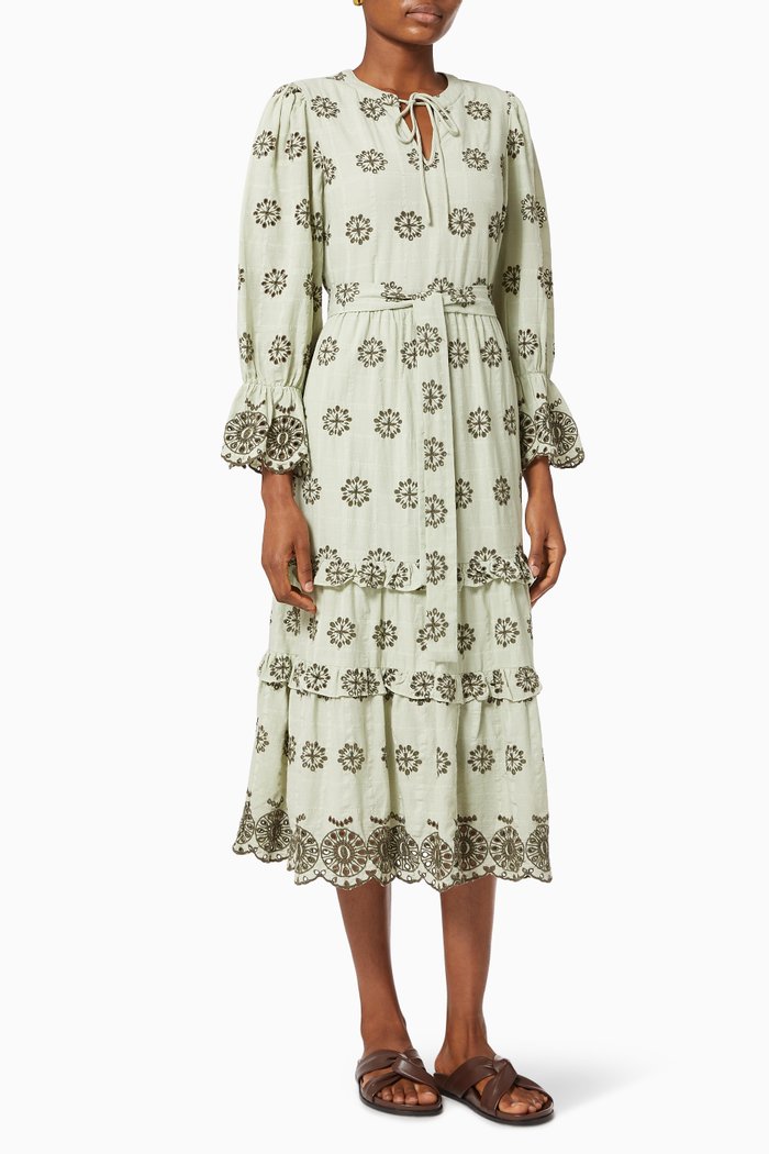 

Yasfabia Printed Dress in Organic Cotton, Green