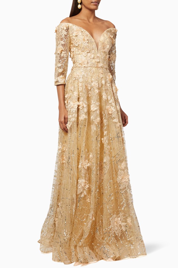 

Floral Gown in Beaded Lace, Gold