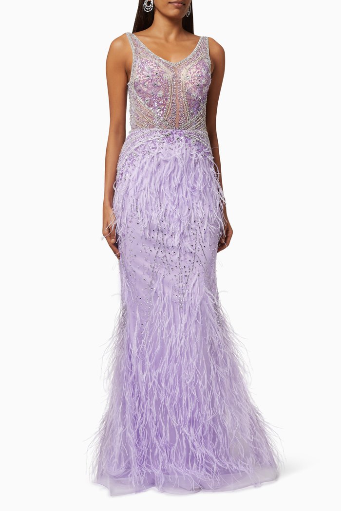 

Feather Gown with Beaded Embroidery, Purple