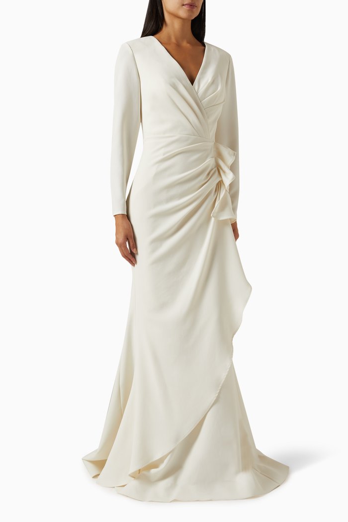 

Ruffle Maxi Dress in Crepe, Neutral