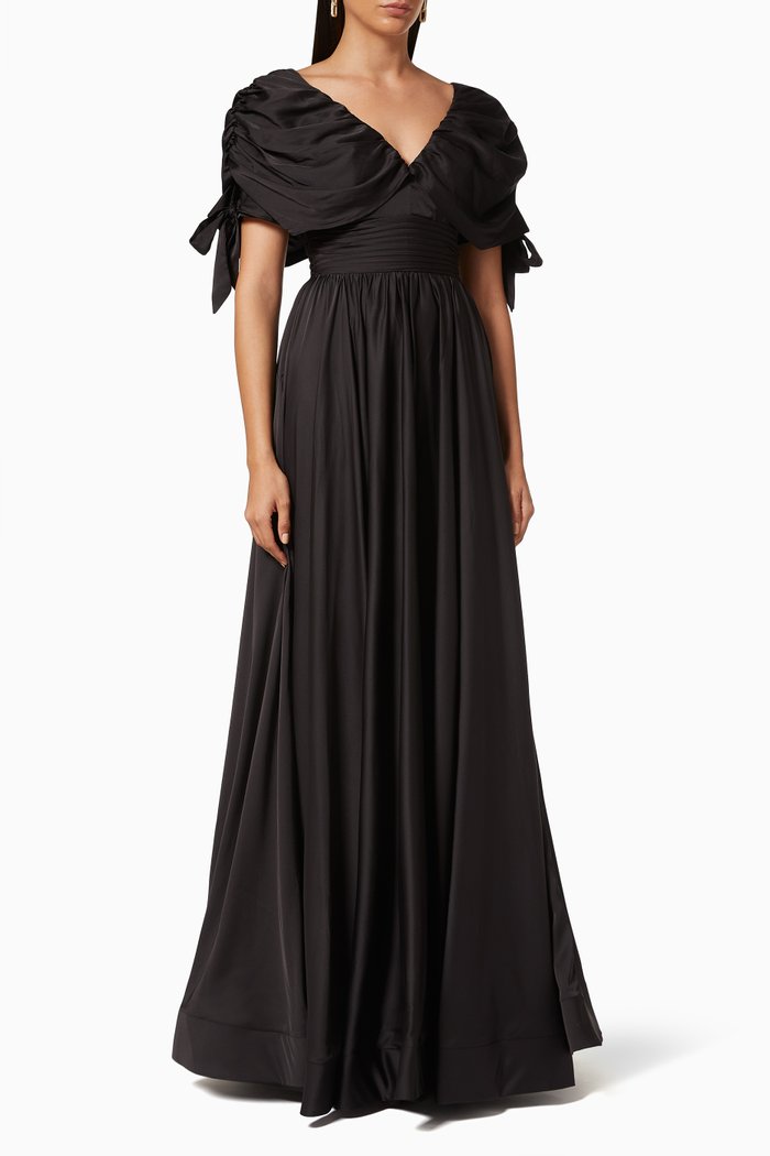 

Ruched Gown in Satin, Black