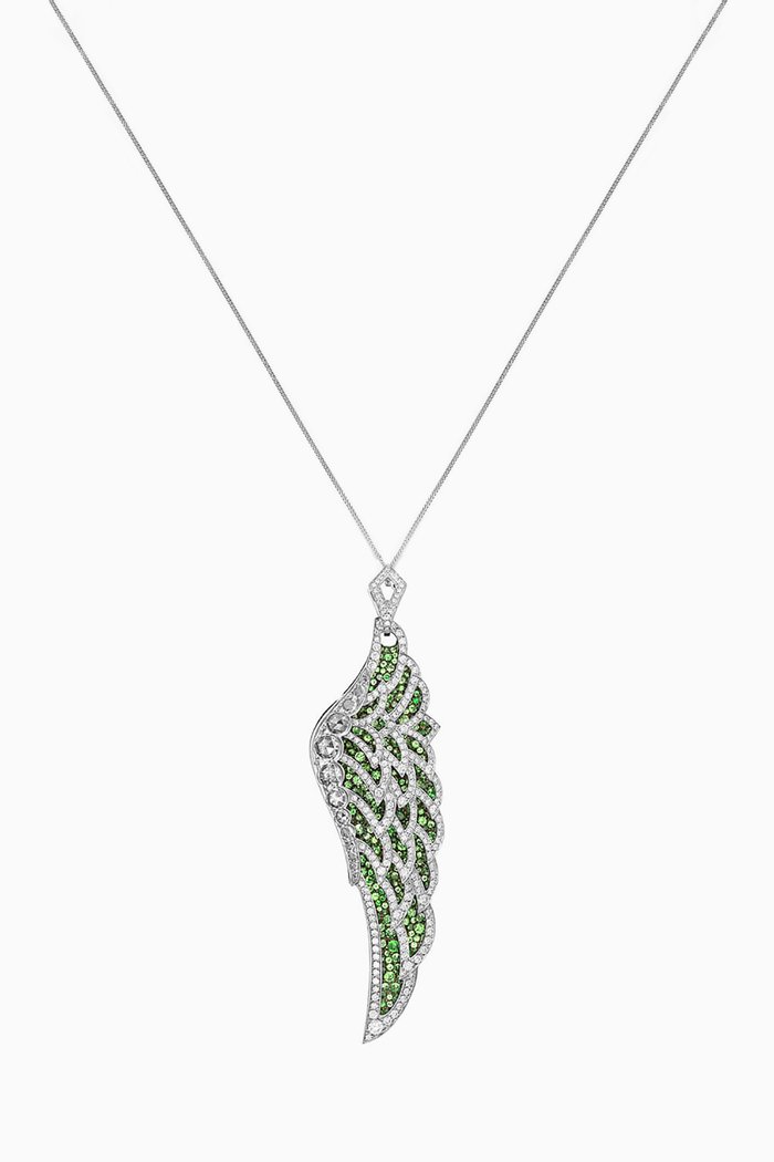 

Wings Lace Pendant Necklace in 18kt White Gold, Green