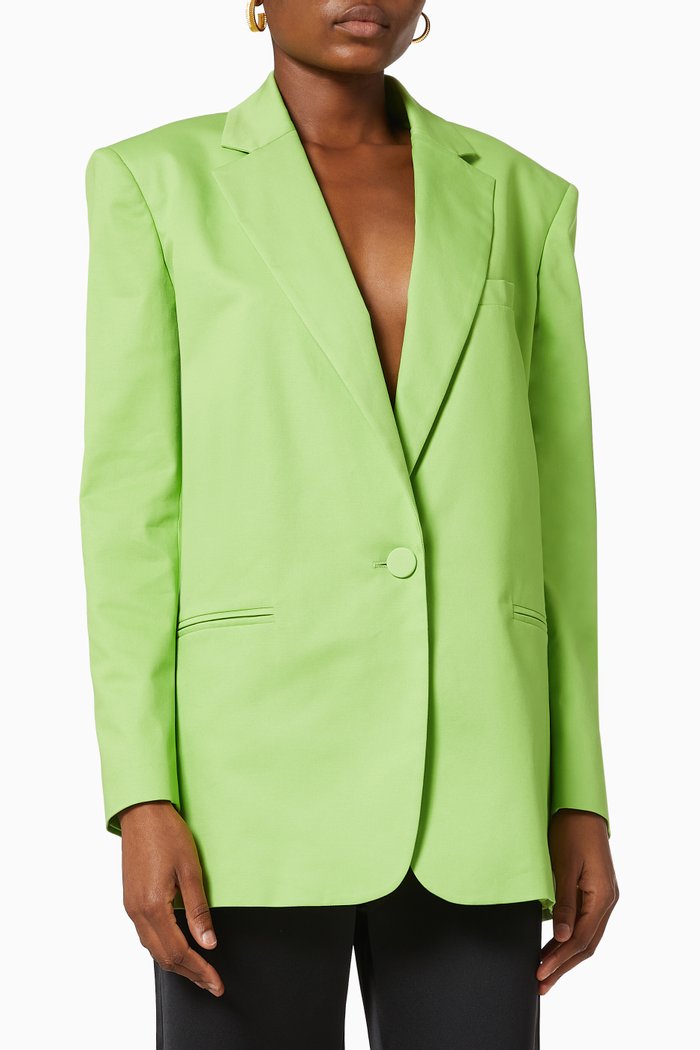 

Single Button Oversized Blazer in Cotton, Green