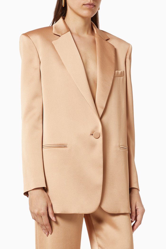 

Single Button Oversized Blazer in Cotton, Neutral