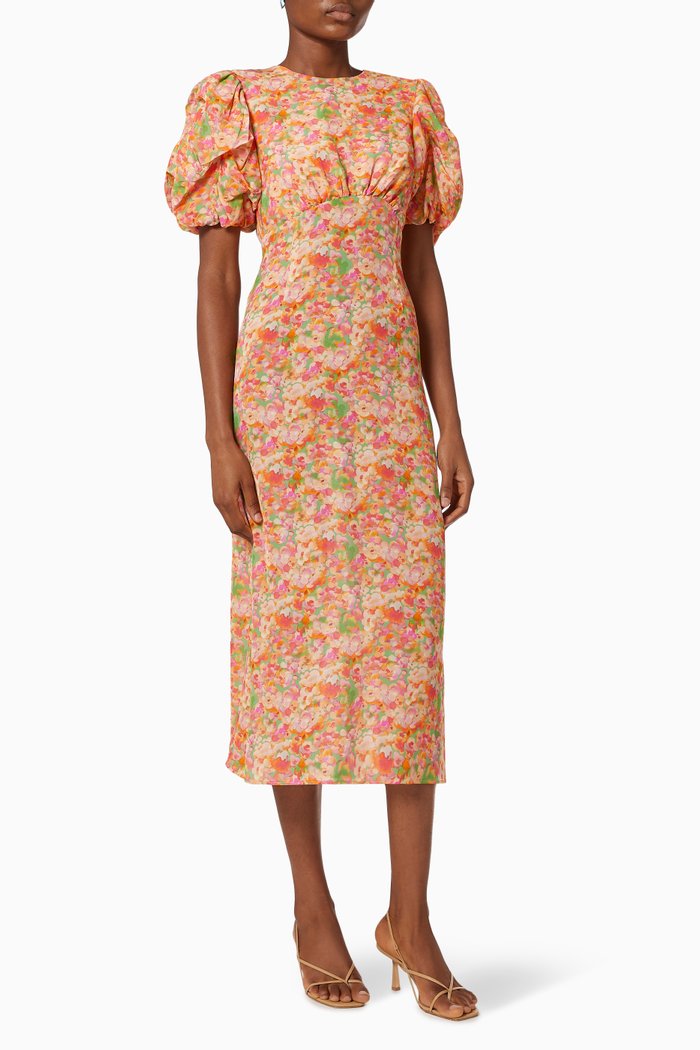 

Gloria Midi Dress in Floral Chiffon, Multicolour