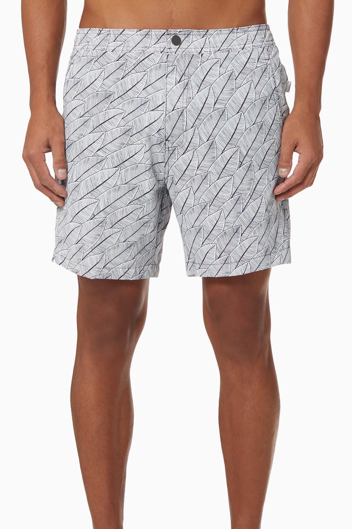 

Elastic Calder Leaves 7.5" Swim Trunks in Nylon, Blue