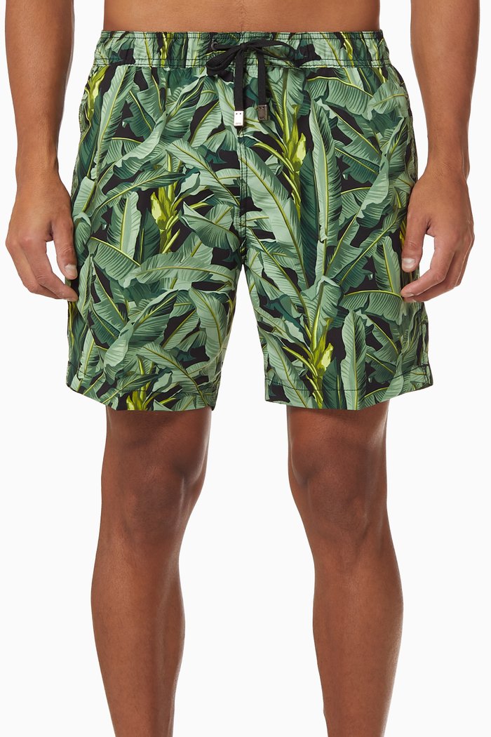 

Charles Ratti Banana Leaves 7" Swim Trunks in Technical Fabric, Green