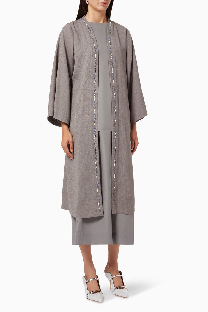 

Abaya Travel Set with Beaded Trim, Grey