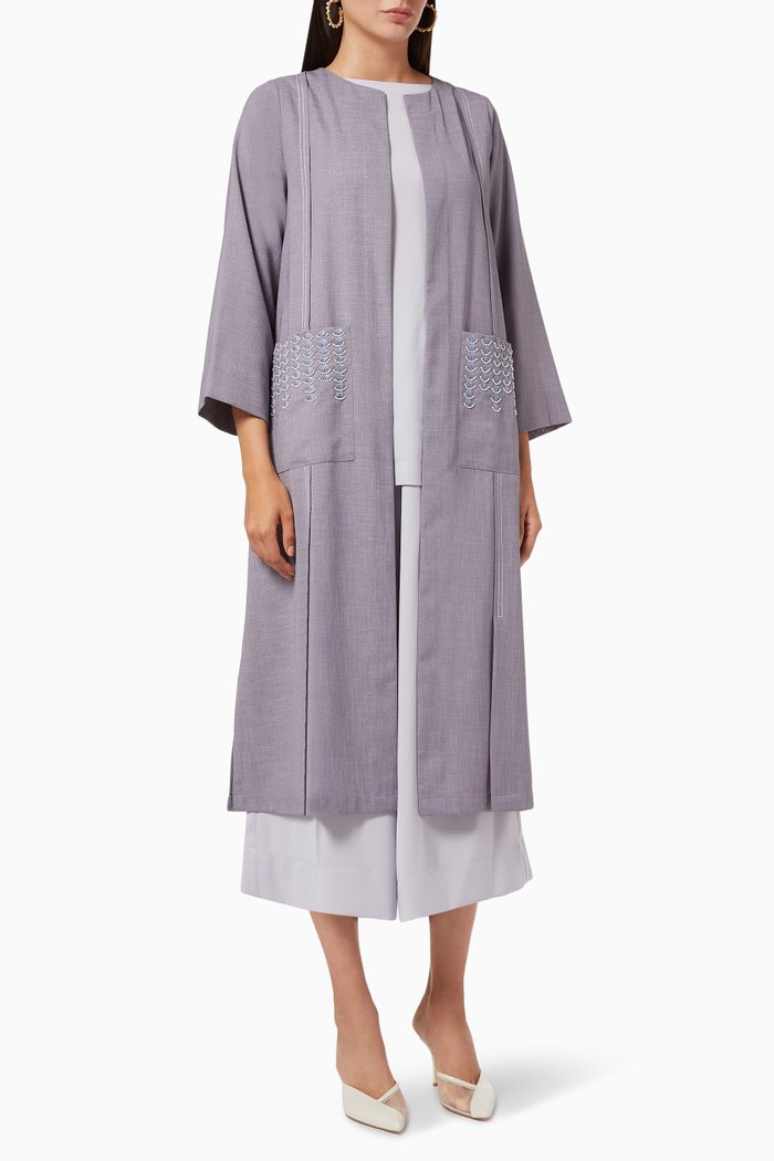 

Abaya Travel Set with Floral Embroidery, Purple
